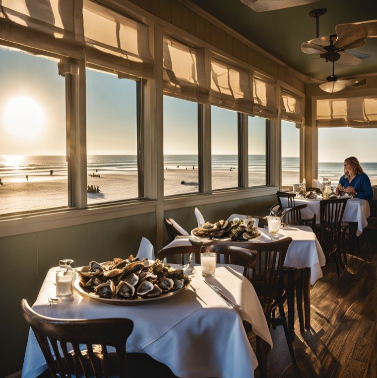 Seafood dinner with a Gulf sunset view in Panama City Beach
