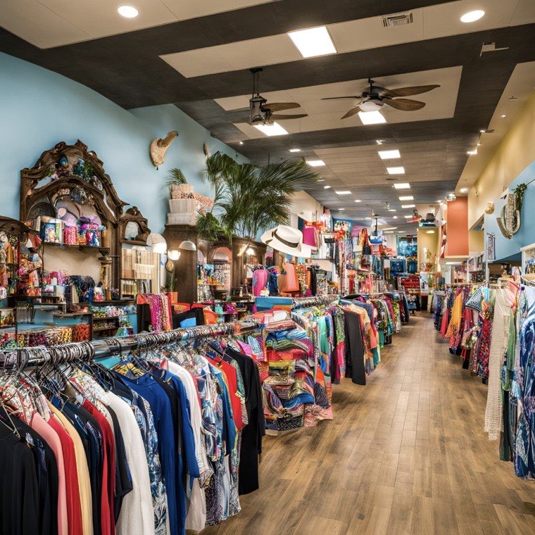 Colorful beach boutique interior in Panama City Beach